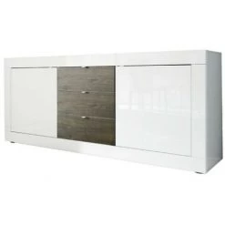 IPERBRIKO Buffet Avec 2 Portes Blanches Brillantes Et 3 Tiroirs En Wengé 210x43xh 86 Cm