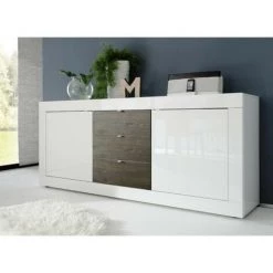 IPERBRIKO Buffet Avec 2 Portes Blanches Brillantes Et 3 Tiroirs En Wengé 210x43xh 86 Cm -Buffet et enfilade Soldes 46377828 4