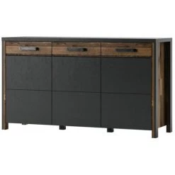 PRICE FACTORY Buffet 140cm Collection WINDSOR . Coloris Gris Anthracite Et Chêne Foncé. - Gris