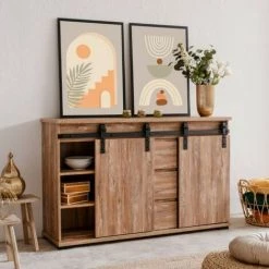 IPERBRIKO Buffet Chêne Country 2 Portes Coulissantes Réversibles Marrakech 140x40xh.87 Cm -Buffet et enfilade Soldes 46379446 2