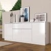 AHD AMAZING HOME DESIGN Buffet Blanc Brillant 210cm Tiroir 4 Portes Entrée Salle À Manger Mito