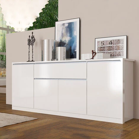 AHD AMAZING HOME DESIGN Buffet Blanc Brillant 210cm Tiroir 4 Portes Entrée Salle À Manger Mito 1 AHD AMAZING HOME DESIGN Buffet Blanc Brillant 210cm Tiroir 4 Portes Entrée Salle À Manger Mito