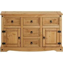 IDIMEX Buffet SALSA Commode Bahut Vaisselier En Bois Style Mexicain Avec 2 Portes Et 5 Tiroirs, En Pin Massif Finition Teintée/cirée - Naturel -Buffet et enfilade Soldes 46760768 3