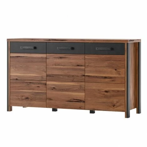 PRICE FACTORY Buffet 140cm Collection WINDSOR . Coloris Chêne Foncé Et Gris Anthracite. - Marron 1 PRICE FACTORY Buffet 140cm Collection WINDSOR . Coloris Chêne Foncé Et Gris Anthracite. - Marron