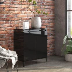 ASUPERMALL Buffet Noir Brillant 60x35x70 Cm Agglomere