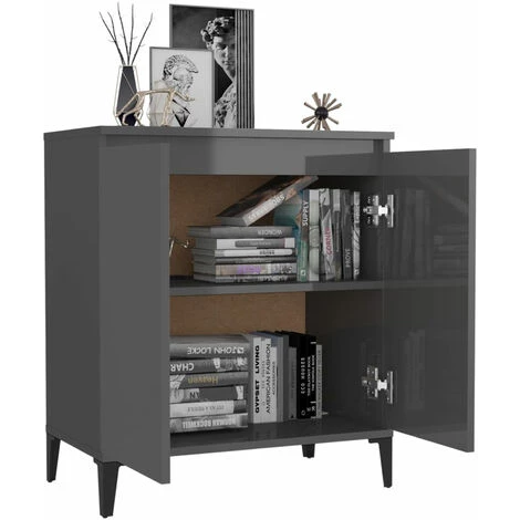 ASUPERMALL Buffet Gris Brillant 60x35x70 Cm Agglomere 3 ASUPERMALL Buffet Gris Brillant 60x35x70 Cm Agglomere – Image 3