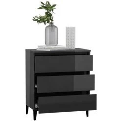ASUPERMALL Buffet Gris Brillant 60x35x69 Cm Agglomere -Buffet et enfilade Soldes 46890537 3