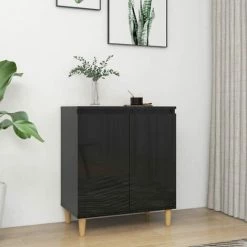 ASUPERMALL Buffet Avec Pieds En Bois Noir Brillant 60x35x70 Cm Agglomere