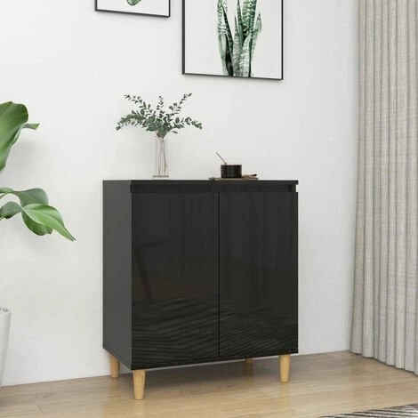 ASUPERMALL Buffet Avec Pieds En Bois Noir Brillant 60x35x70 Cm Agglomere 1 ASUPERMALL Buffet Avec Pieds En Bois Noir Brillant 60x35x70 Cm Agglomere