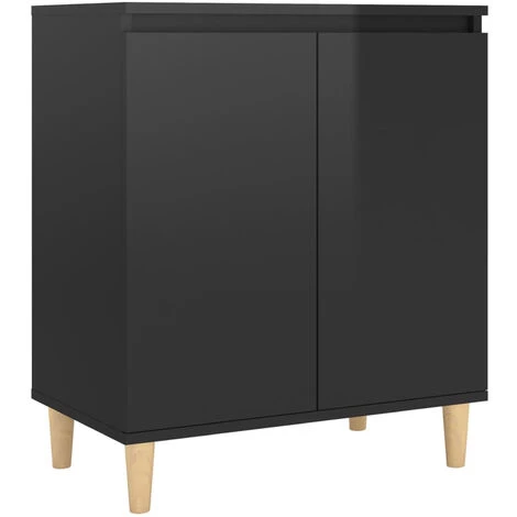 ASUPERMALL Buffet Avec Pieds En Bois Noir Brillant 60x35x70 Cm Agglomere 2 ASUPERMALL Buffet Avec Pieds En Bois Noir Brillant 60x35x70 Cm Agglomere – Image 2