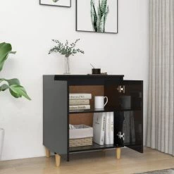 ASUPERMALL Buffet Avec Pieds En Bois Noir Brillant 60x35x70 Cm Agglomere 7 ASUPERMALL Buffet Avec Pieds En Bois Noir Brillant 60x35x70 Cm Agglomere -Buffet et enfilade Soldes 46890735 3