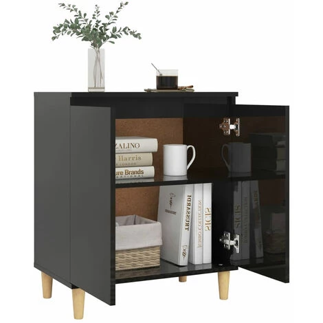 ASUPERMALL Buffet Avec Pieds En Bois Noir Brillant 60x35x70 Cm Agglomere 4 ASUPERMALL Buffet Avec Pieds En Bois Noir Brillant 60x35x70 Cm Agglomere – Image 4