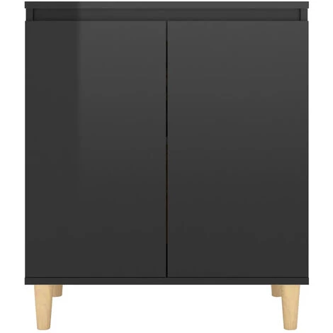 ASUPERMALL Buffet Avec Pieds En Bois Noir Brillant 60x35x70 Cm Agglomere 5 ASUPERMALL Buffet Avec Pieds En Bois Noir Brillant 60x35x70 Cm Agglomere – Image 5