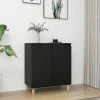 ASUPERMALL Buffet Avec Pieds En Bois Massif Noir 60x35x70 Cm Agglomere