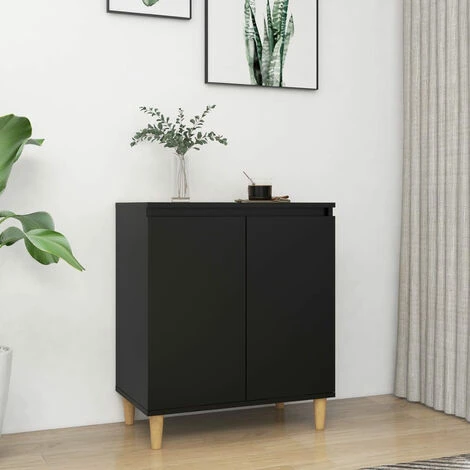 ASUPERMALL Buffet Avec Pieds En Bois Massif Noir 60x35x70 Cm Agglomere 1 ASUPERMALL Buffet Avec Pieds En Bois Massif Noir 60x35x70 Cm Agglomere