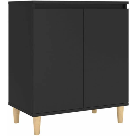 ASUPERMALL Buffet Avec Pieds En Bois Massif Noir 60x35x70 Cm Agglomere 2 ASUPERMALL Buffet Avec Pieds En Bois Massif Noir 60x35x70 Cm Agglomere – Image 2