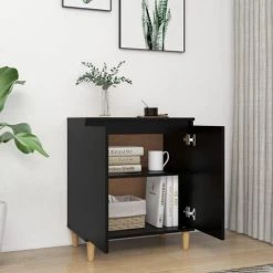 ASUPERMALL Buffet Avec Pieds En Bois Massif Noir 60x35x70 Cm Agglomere 7 ASUPERMALL Buffet Avec Pieds En Bois Massif Noir 60x35x70 Cm Agglomere -Buffet et enfilade Soldes 46890736 3