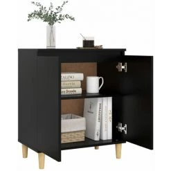 ASUPERMALL Buffet Avec Pieds En Bois Massif Noir 60x35x70 Cm Agglomere 8 ASUPERMALL Buffet Avec Pieds En Bois Massif Noir 60x35x70 Cm Agglomere -Buffet et enfilade Soldes 46890736 4