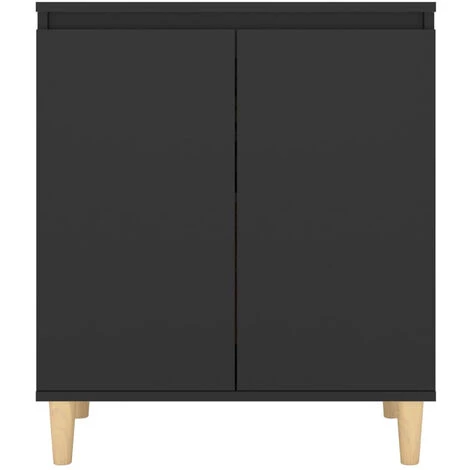 ASUPERMALL Buffet Avec Pieds En Bois Massif Noir 60x35x70 Cm Agglomere 5 ASUPERMALL Buffet Avec Pieds En Bois Massif Noir 60x35x70 Cm Agglomere – Image 5