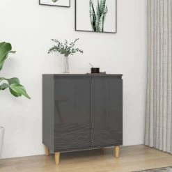 ASUPERMALL Buffet Avec Pieds En Bois Gris Brillant 60x35x70 Cm Agglomere