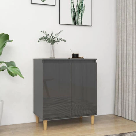 ASUPERMALL Buffet Avec Pieds En Bois Gris Brillant 60x35x70 Cm Agglomere 1 ASUPERMALL Buffet Avec Pieds En Bois Gris Brillant 60x35x70 Cm Agglomere