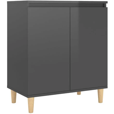 ASUPERMALL Buffet Avec Pieds En Bois Gris Brillant 60x35x70 Cm Agglomere 2 ASUPERMALL Buffet Avec Pieds En Bois Gris Brillant 60x35x70 Cm Agglomere – Image 2