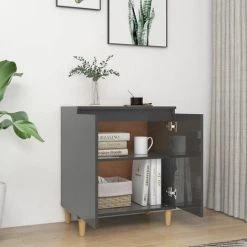 ASUPERMALL Buffet Avec Pieds En Bois Gris Brillant 60x35x70 Cm Agglomere 7 ASUPERMALL Buffet Avec Pieds En Bois Gris Brillant 60x35x70 Cm Agglomere -Buffet et enfilade Soldes 46890740 3
