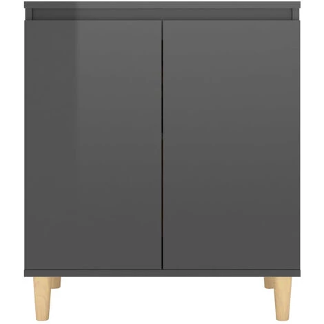 ASUPERMALL Buffet Avec Pieds En Bois Gris Brillant 60x35x70 Cm Agglomere 5 ASUPERMALL Buffet Avec Pieds En Bois Gris Brillant 60x35x70 Cm Agglomere – Image 5