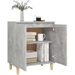 ASUPERMALL Buffet Avec Pieds En Bois Gris Beton 60x35x70 Cm Agglomere -Buffet et enfilade Soldes 46890741 4