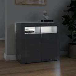 ASUPERMALL Buffet Avec Lumieres LED Gris Brillant 80x35x75 Cm -Buffet et enfilade Soldes 46890756 5