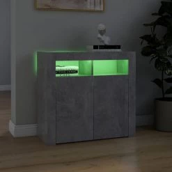 ASUPERMALL Buffet Avec Lumieres LED Gris Beton 80x35x75 Cm -Buffet et enfilade Soldes 46890758 4