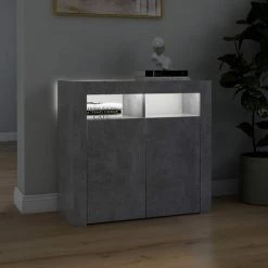 ASUPERMALL Buffet Avec Lumieres LED Gris Beton 80x35x75 Cm -Buffet et enfilade Soldes 46890758 5
