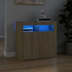 ASUPERMALL Buffet Avec Lumieres LED Chene Sonoma 80x35x75 Cm