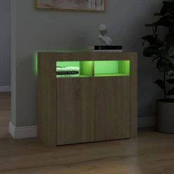 ASUPERMALL Buffet Avec Lumieres LED Chene Sonoma 80x35x75 Cm 8 ASUPERMALL Buffet Avec Lumieres LED Chene Sonoma 80x35x75 Cm -Buffet et enfilade Soldes 46890761 4