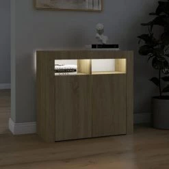 ASUPERMALL Buffet Avec Lumieres LED Chene Sonoma 80x35x75 Cm 9 ASUPERMALL Buffet Avec Lumieres LED Chene Sonoma 80x35x75 Cm -Buffet et enfilade Soldes 46890761 5