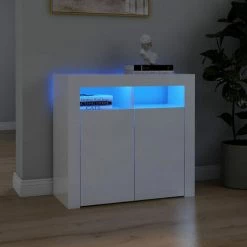 ASUPERMALL Buffet Avec Lumieres LED Blanc Brillant 80x35x75 Cm