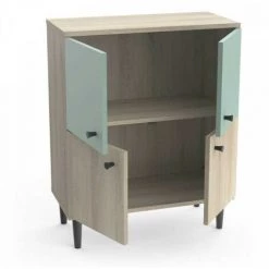 DANSMAMAISON Vaisselier 4 Portes Vert/Chêne - TYARI - L 60..5 X L 28.5 X H 75.5 Cm - Bois -Buffet et enfilade Soldes 46894339 3