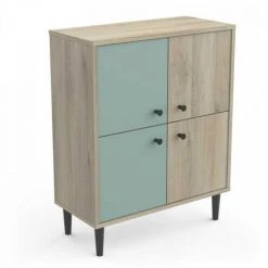 DANSMAMAISON Vaisselier 4 Portes Vert/Chêne - TYARI - L 60..5 X L 28.5 X H 75.5 Cm - Bois -Buffet et enfilade Soldes 46894339 4