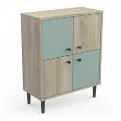 DANSMAMAISON Vaisselier 4 Portes Vert/Chêne - TYARI - L 60..5 X L 28.5 X H 75.5 Cm - Bois -Buffet et enfilade Soldes 46894339 5