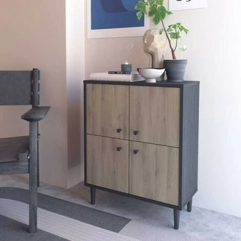 DANSMAMAISON Vaisselier 4 Portes Noir/Chêne - TYARI - L 60..5 X L 28.5 X H 75.5 Cm - Noir 1 DANSMAMAISON Vaisselier 4 Portes Noir/Chêne - TYARI - L 60..5 X L 28.5 X H 75.5 Cm - Noir