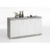 Buffet Coloris Gris Béton LA / Blanc En Bois - 160 X 89,9 X 49,9 Cm -PEGANE-