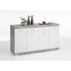 Buffet Coloris Gris Béton LA / Blanc En Bois - 160 X 89,9 X 49,9 Cm -PEGANE-