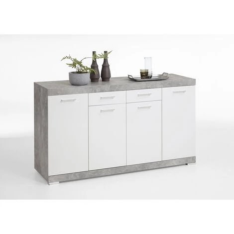 Buffet Coloris Gris Béton LA / Blanc En Bois - 160 X 89,9 X 49,9 Cm -PEGANE- 1 Buffet Coloris Gris Béton LA / Blanc En Bois - 160 X 89,9 X 49,9 Cm -PEGANE-