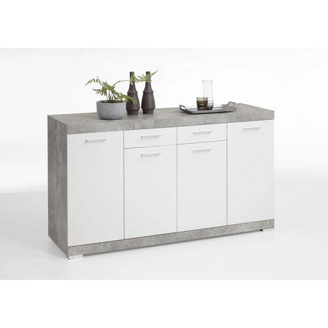 Buffet Coloris Gris Béton LA / Blanc En Bois - 160 X 89,9 X 49,9 Cm -PEGANE- 2 Buffet Coloris Gris Béton LA / Blanc En Bois - 160 X 89,9 X 49,9 Cm -PEGANE- – Image 2