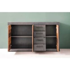 LES TENDANCES Commode 3 Portes 4 Tiroirs Mélaminé Chêne Foncé Et Gris Orcel -Buffet et enfilade Soldes 47112856 3