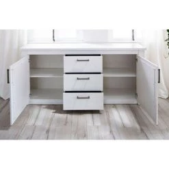 LES TENDANCES Buffet 2 Portes 3 Tiroirs Mélaminé Blanc Aria -Buffet et enfilade Soldes 47112947 3