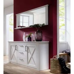 LES TENDANCES Buffet 2 Portes 3 Tiroirs Mélaminé Blanc Aria -Buffet et enfilade Soldes 47112947 4