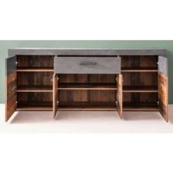 LES TENDANCES Buffet 4 Portes 1 Tiroir Mélaminé Chêne Foncé Et Gris Orcel -Buffet et enfilade Soldes 47113052 3