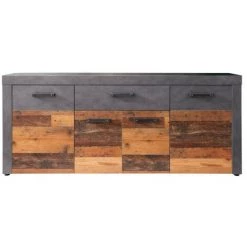 LES TENDANCES Buffet 4 Portes 1 Tiroir Mélaminé Chêne Foncé Et Gris Orcel -Buffet et enfilade Soldes 47113052 4