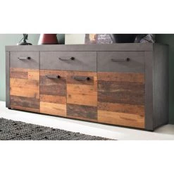LES TENDANCES Buffet 4 Portes 1 Tiroir Mélaminé Chêne Foncé Et Gris Orcel -Buffet et enfilade Soldes 47113052 5